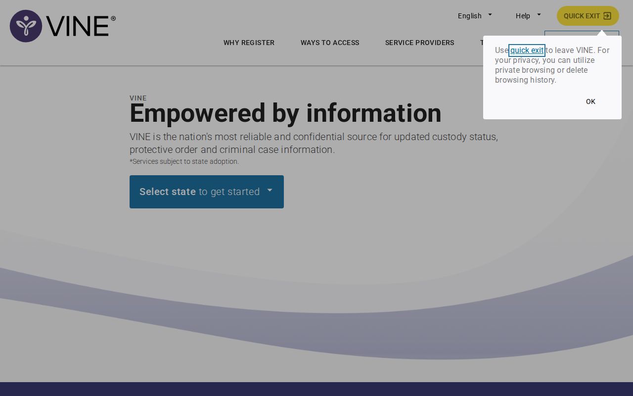 Caroline County released inmate search and notification screen on VINELink
