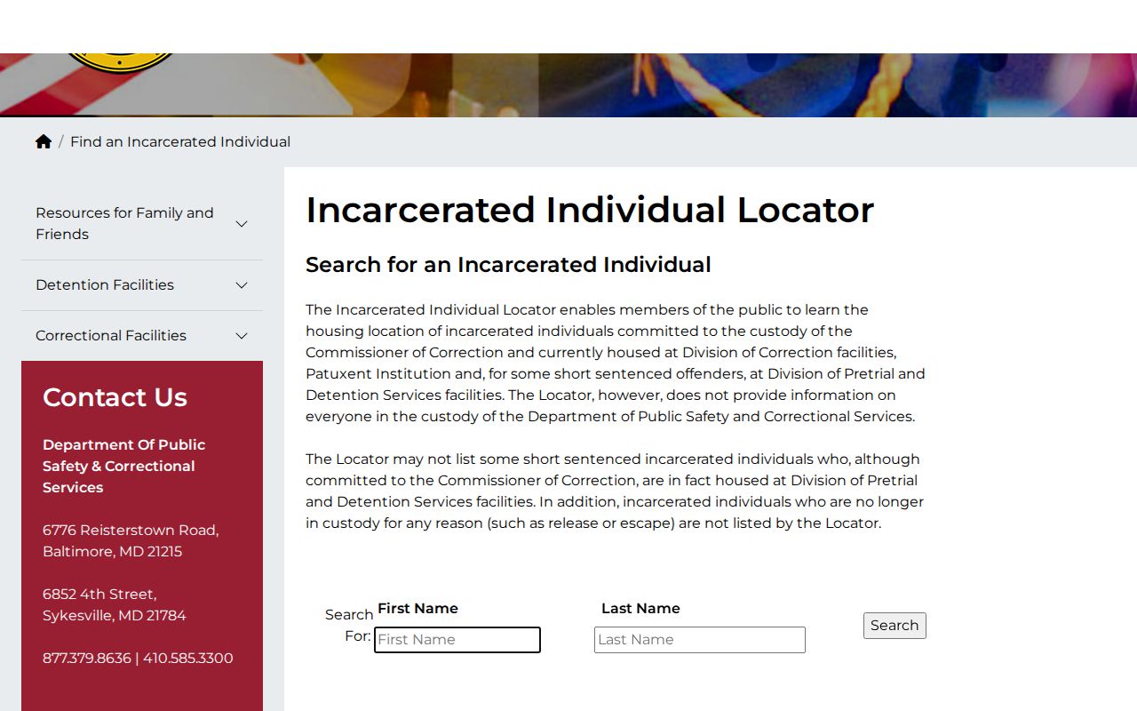 Caroline County released inmate check using the Maryland DPSCS current-custody locator